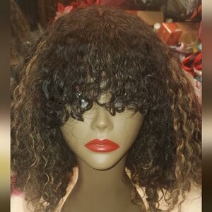 Curly Brown Wig with Highlights